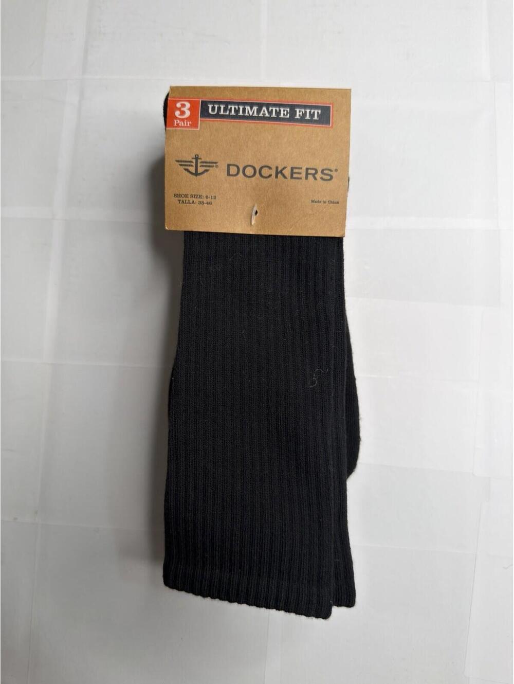 Size 6-12 Dockers Ultimate Casual Crew Socks 3 Pair Pack Black Cushion Comfort